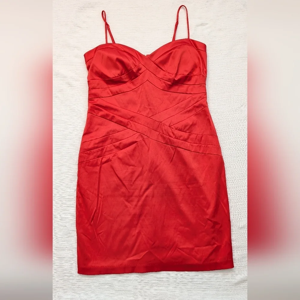 Bisou Bisou Red/Orange Spaghetti Strap Bodycon Dress Sz 12